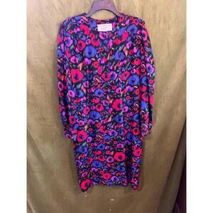 Vintage Givenchy Style Dress | Silk Long Sleeve Button Front Midi